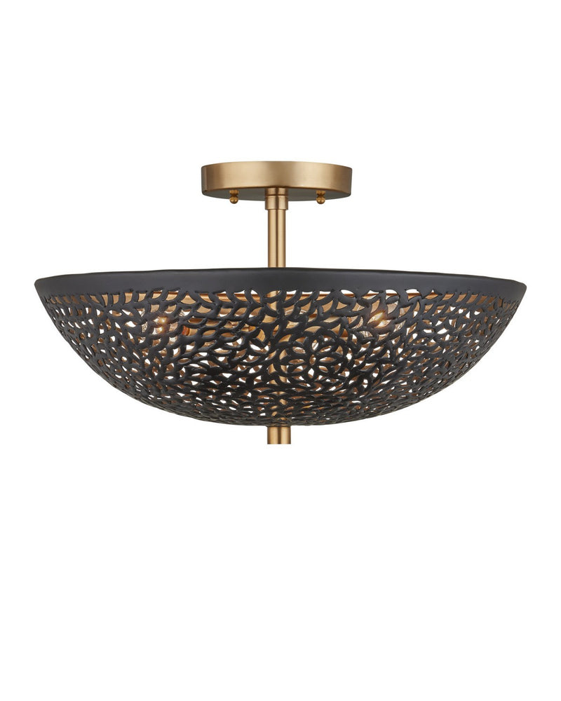 Currey and Company - 9000-1455 - Three Light Semi-Flush Mount - Jali - Black / Brass Antique