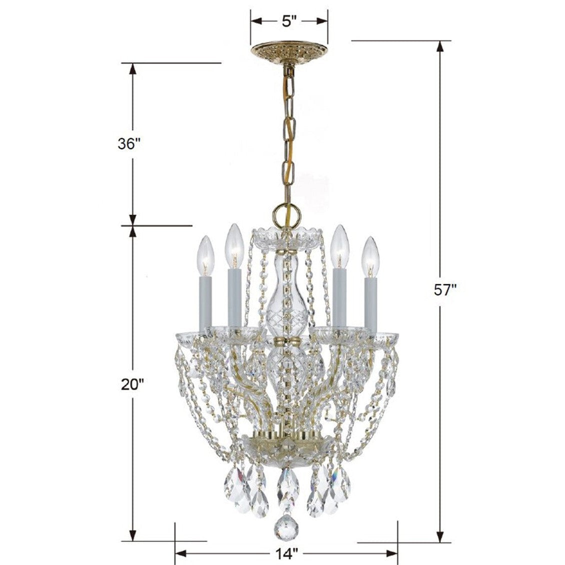 Crystorama - 1129-PB-CL-SAQ - Five Light Mini Chandelier - Traditional Crystal - Polished Brass