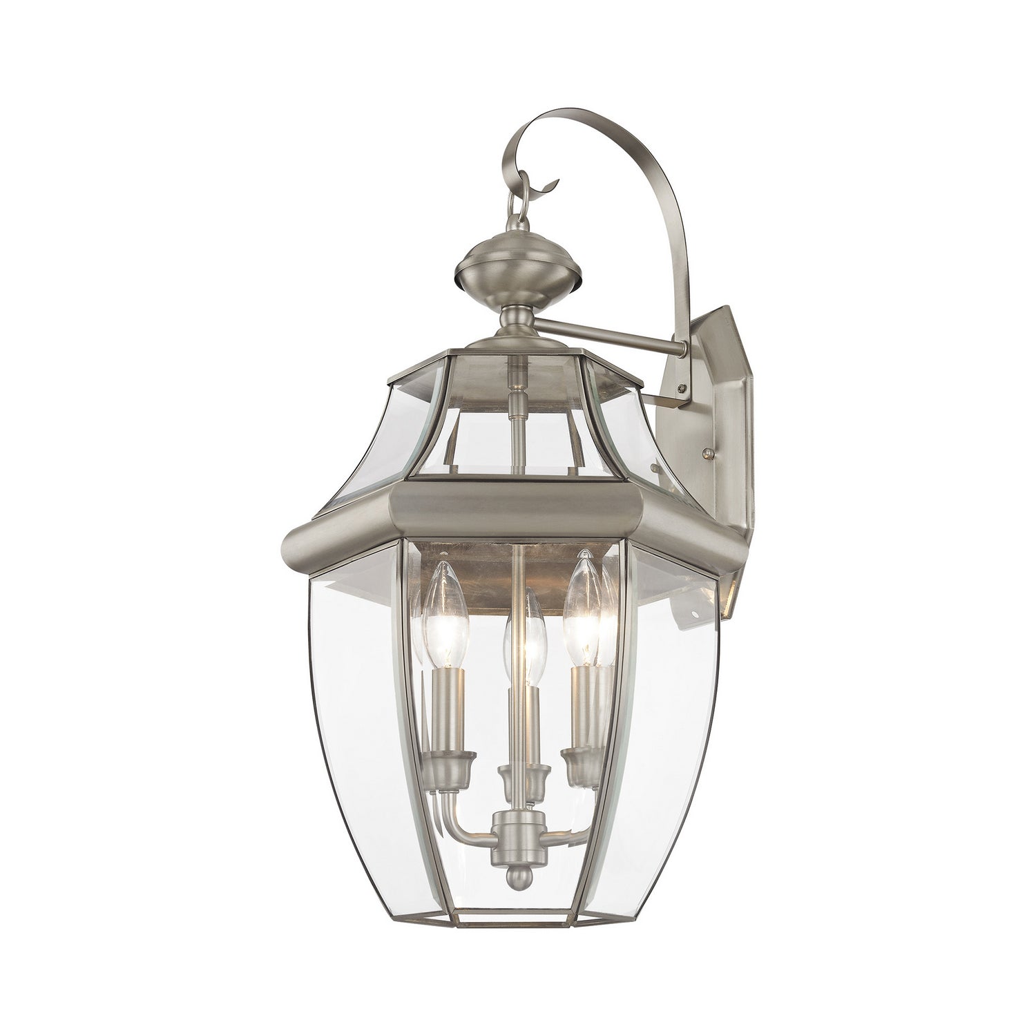 Livex Lighting - 2351-91 - Three Light Outdoor Wall Lantern - Monterey - Brushed Nickel