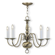 Livex Lighting - 5005-01 - Five Light Chandelier - Williamsburgh - Antique Brass
