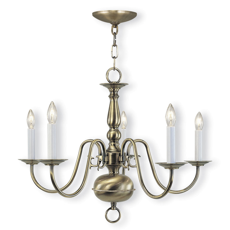 Livex Lighting - 5005-01 - Five Light Chandelier - Williamsburgh - Antique Brass