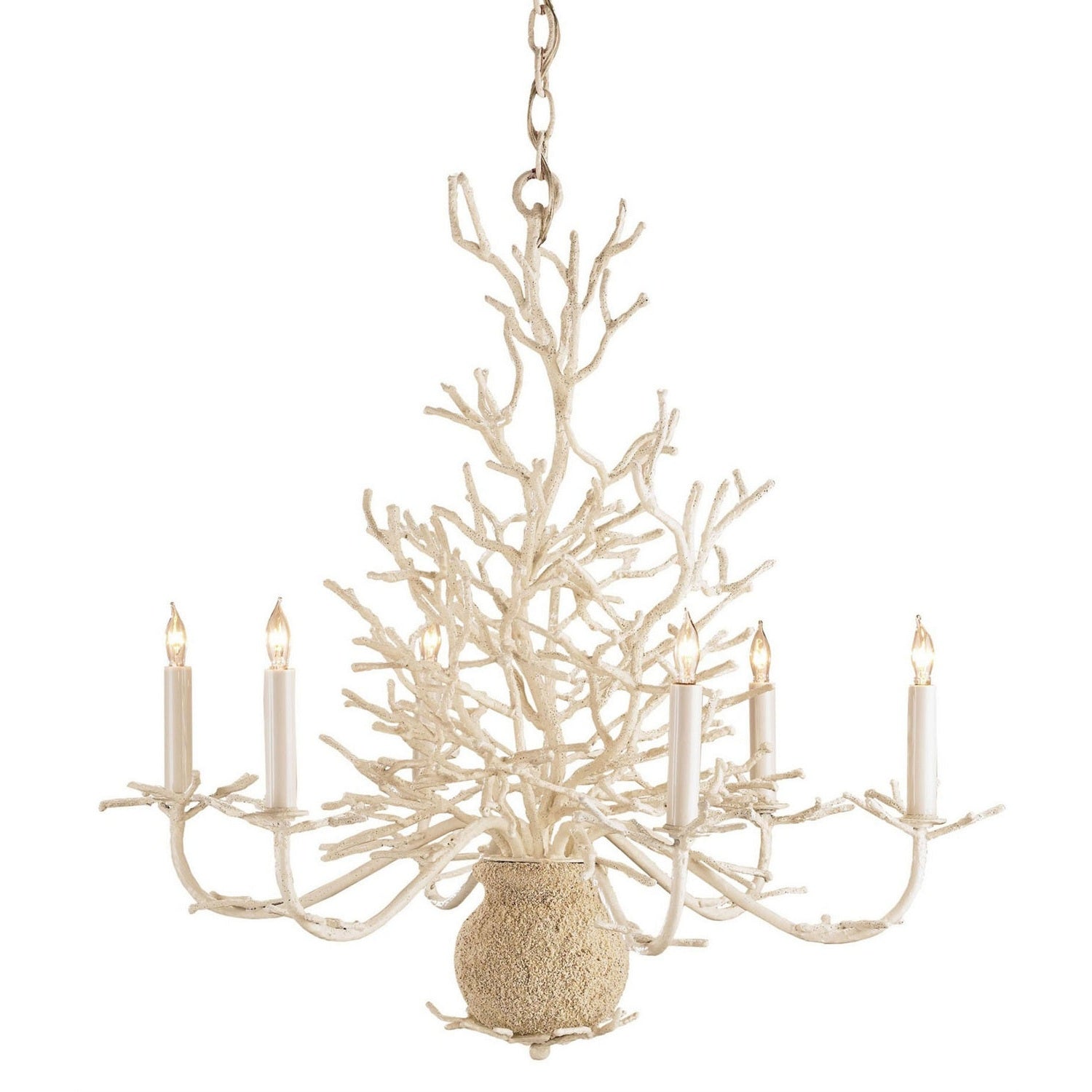 Currey and Company - 9218 - Six Light Chandelier - Seaward Collection - White Coral/Natural Sand
