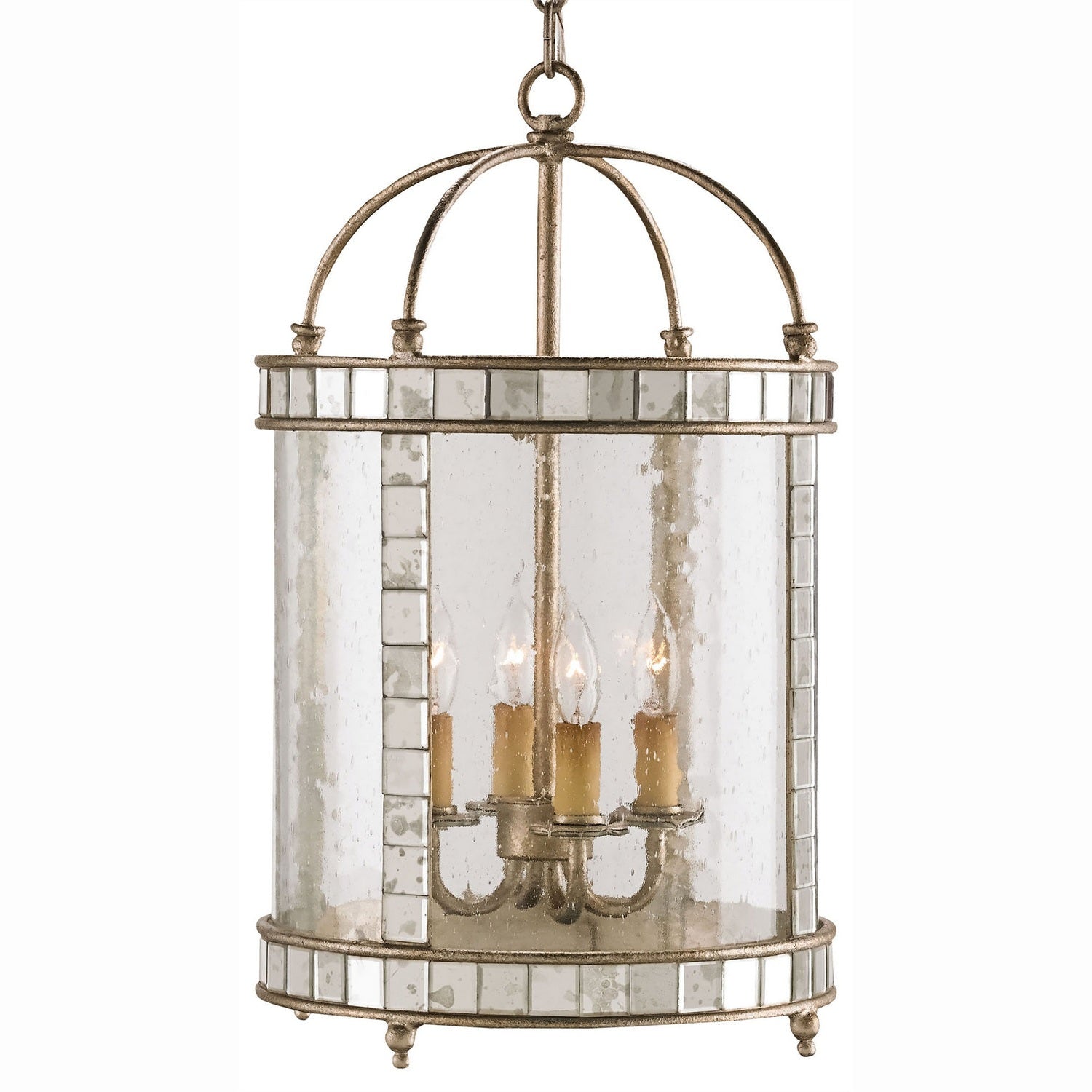 Currey and Company - 9229 - Four Light Lantern - Corsica Collection - Harlow Silver Leaf/Antique Mirror