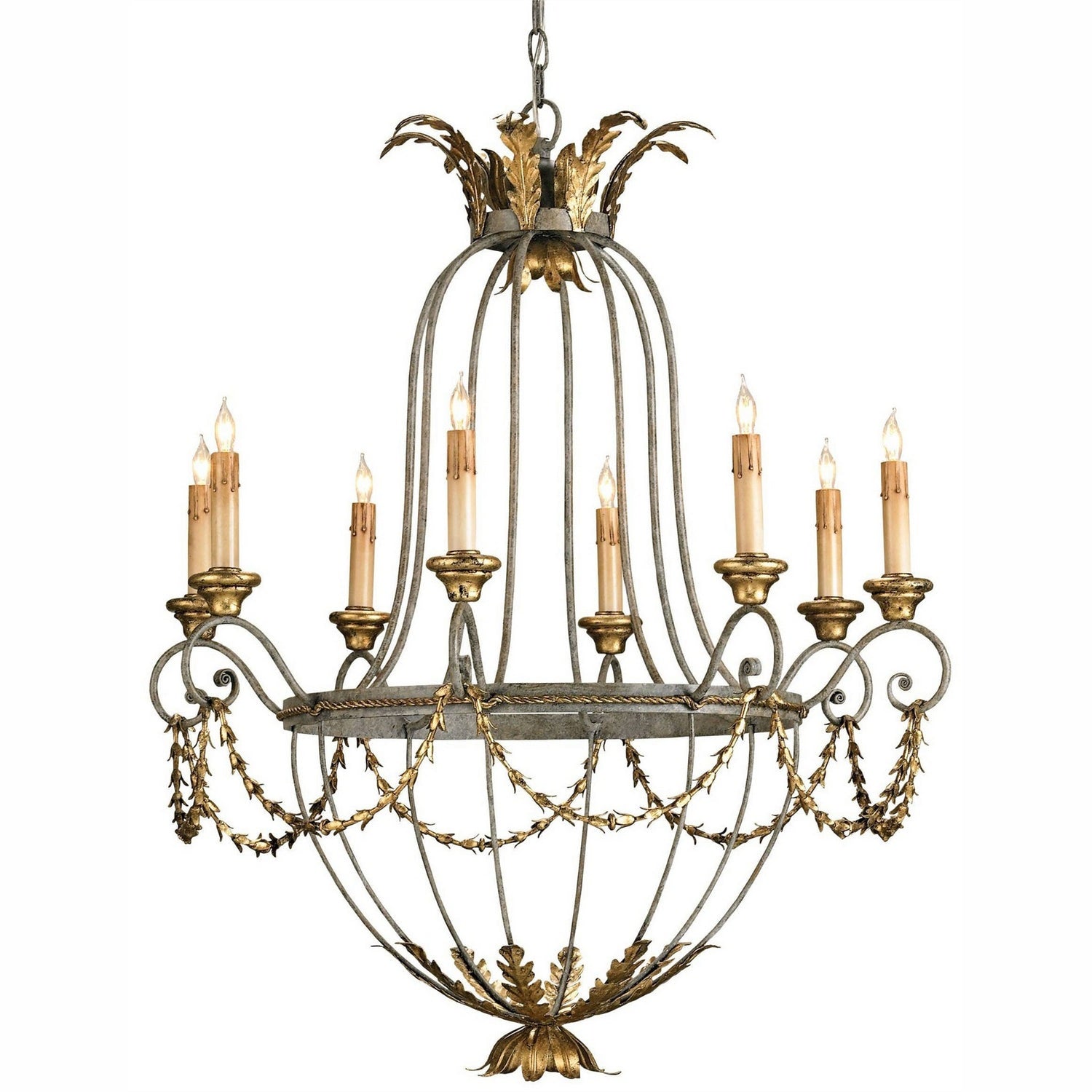 Currey and Company - 9948 - Eight Light Chandelier - Elegance Chandelier - Etruscan/Gold Leaf
