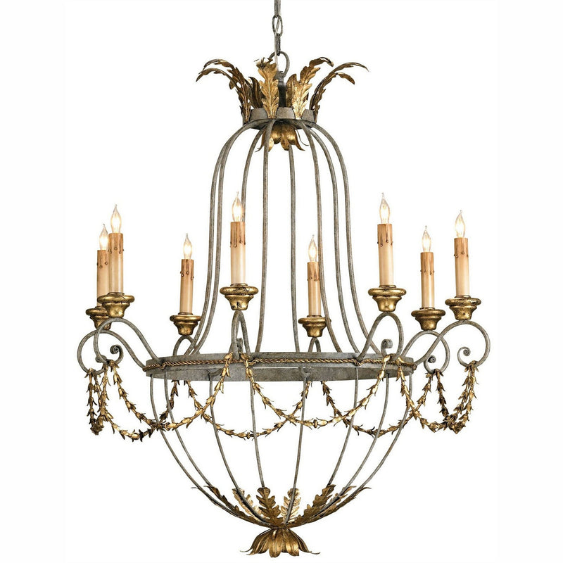 Currey and Company - 9948 - Eight Light Chandelier - Elegance Chandelier - Etruscan/Gold Leaf