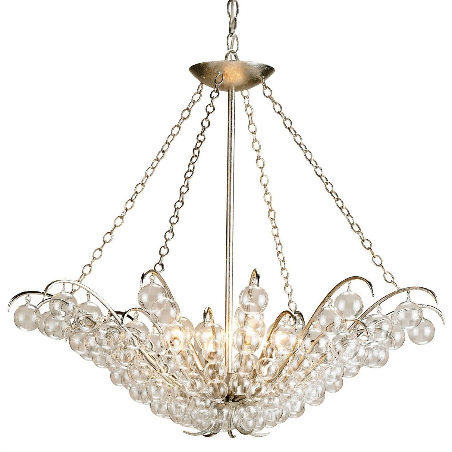 Currey and Company - 9000 - Four Light Chandelier - Quantum Silver Chandelier - Contemporary Silver Leaf