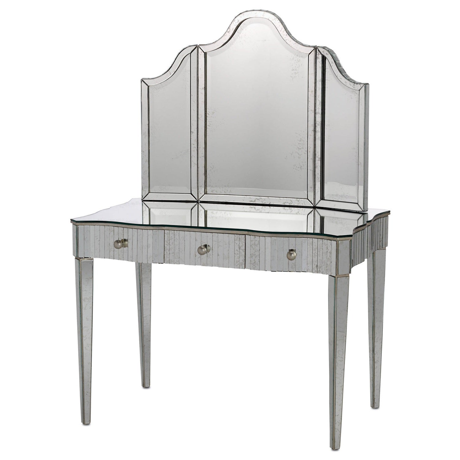 Currey and Company - 4004 - Vanity Table - Gilda Collection - Granello Silver Leaf/Antique Mirror