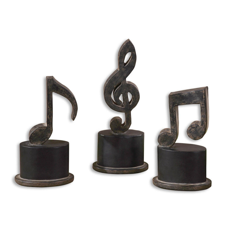 Uttermost - 19280 - Figurines, Set/3 - Music Notes - Aged Black w/Tan Glaze And Matte Black
