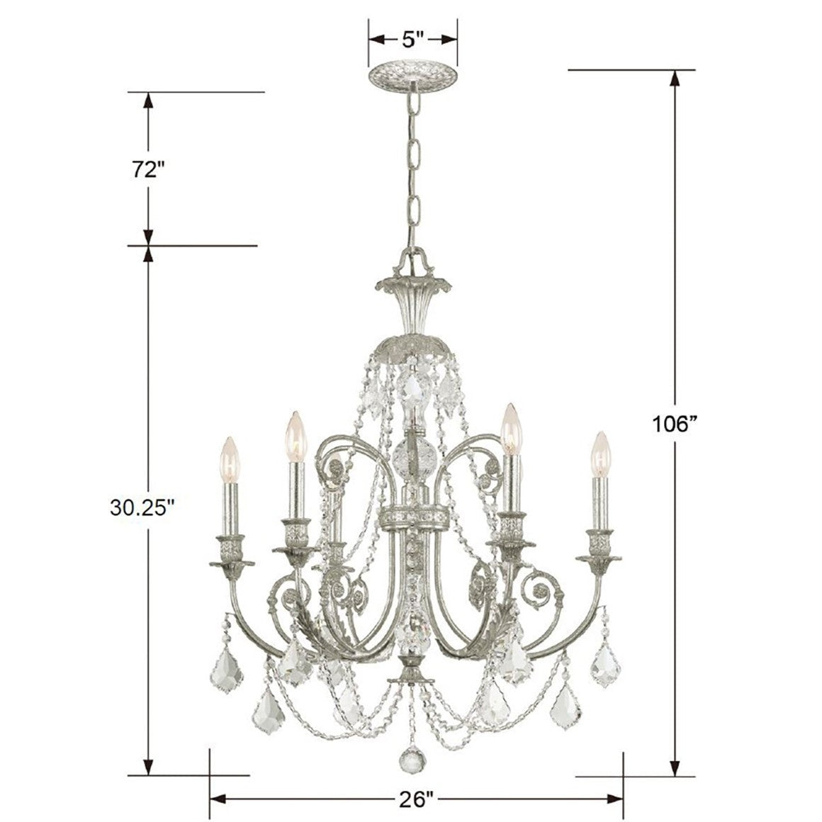 Crystorama - 5116-OS-CL-MWP - Six Light Chandelier - Regis - Olde Silver