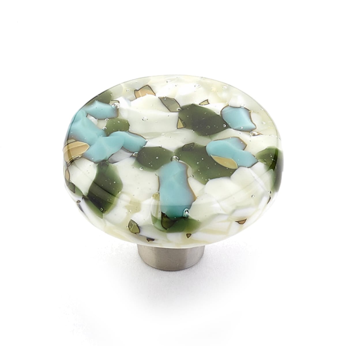 Schaub and Company - 31-GBP - Ice 1-1/2" Modern Designer Glass Round Cabinet Knob - Made in USA in Green and Blue Pebbles