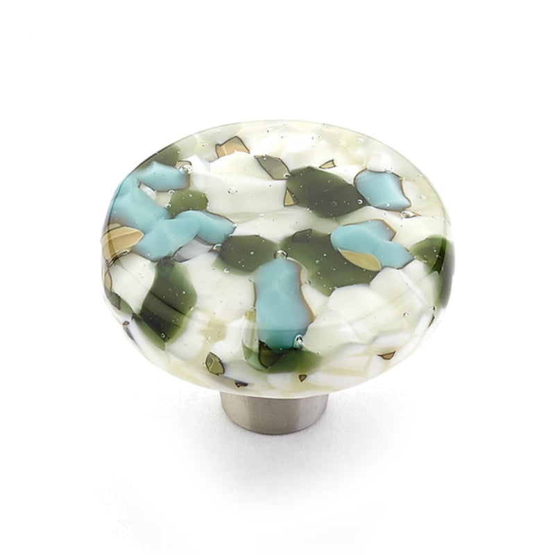 Schaub and Company - 31-GBP - Ice 1-1/2" Modern Designer Glass Round Cabinet Knob - Made in USA in Green and Blue Pebbles