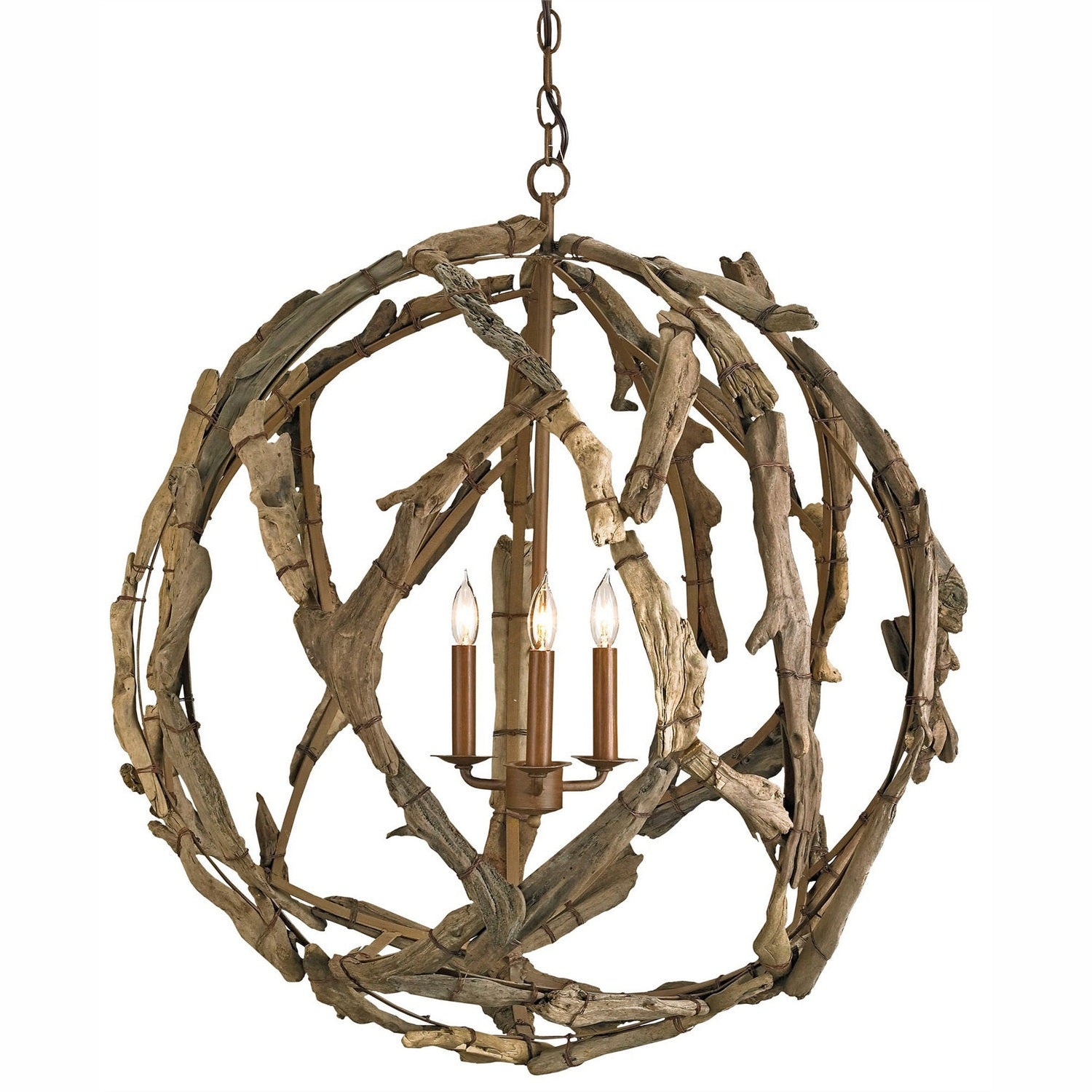Currey and Company - 9078 - Three Light Chandelier - Driftwood Collection - Natural/Washed Driftwood