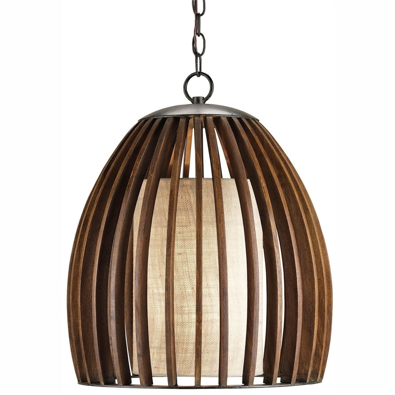 Currey and Company - 9099 - One Light Pendant - Carling Pendant - Old Iron/Polished Fruitwood