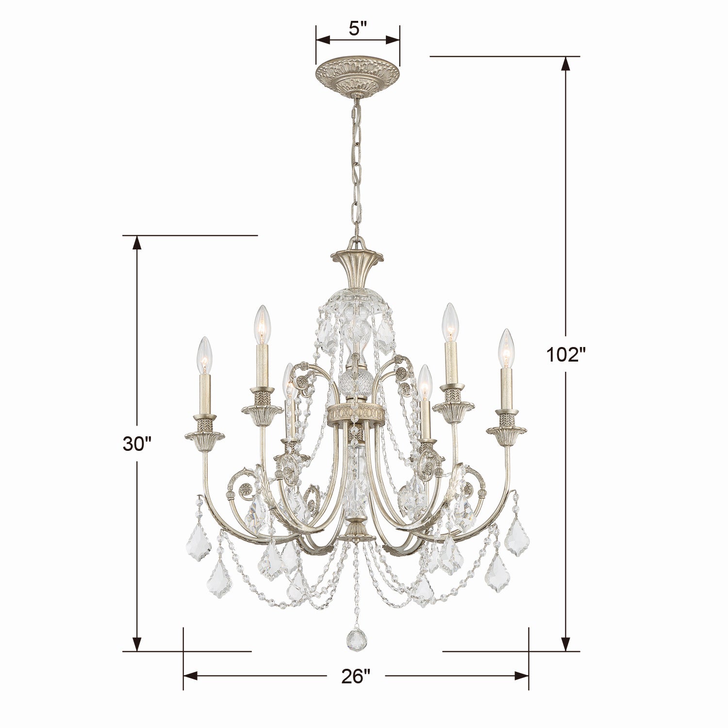 Crystorama - 5116-OS-CL-SAQ - Six Light Chandelier - Regis - Olde Silver