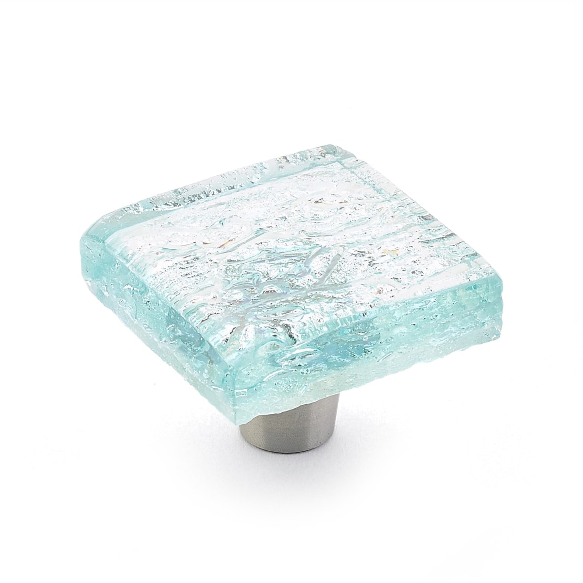 Schaub and Company - 34-PAQ - Ice 1-1/2"  Modern Designer Glass Square Glam Luxury Cabinet Knob Drawer Knob - Made in USA in Aqua Pearl