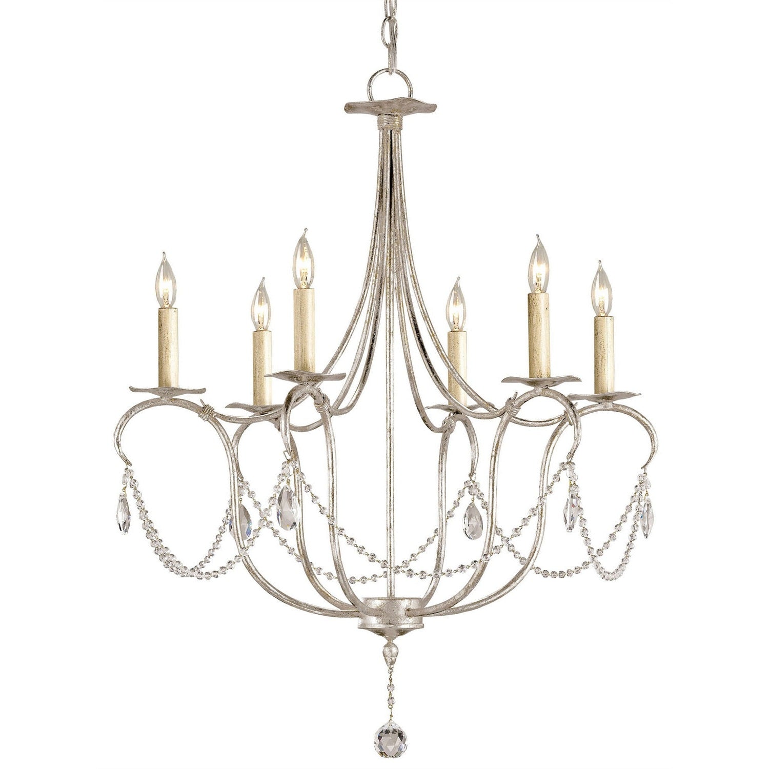Currey and Company - 9890 - Six Light Chandelier - Crystal Lights Collection - Silver Leaf