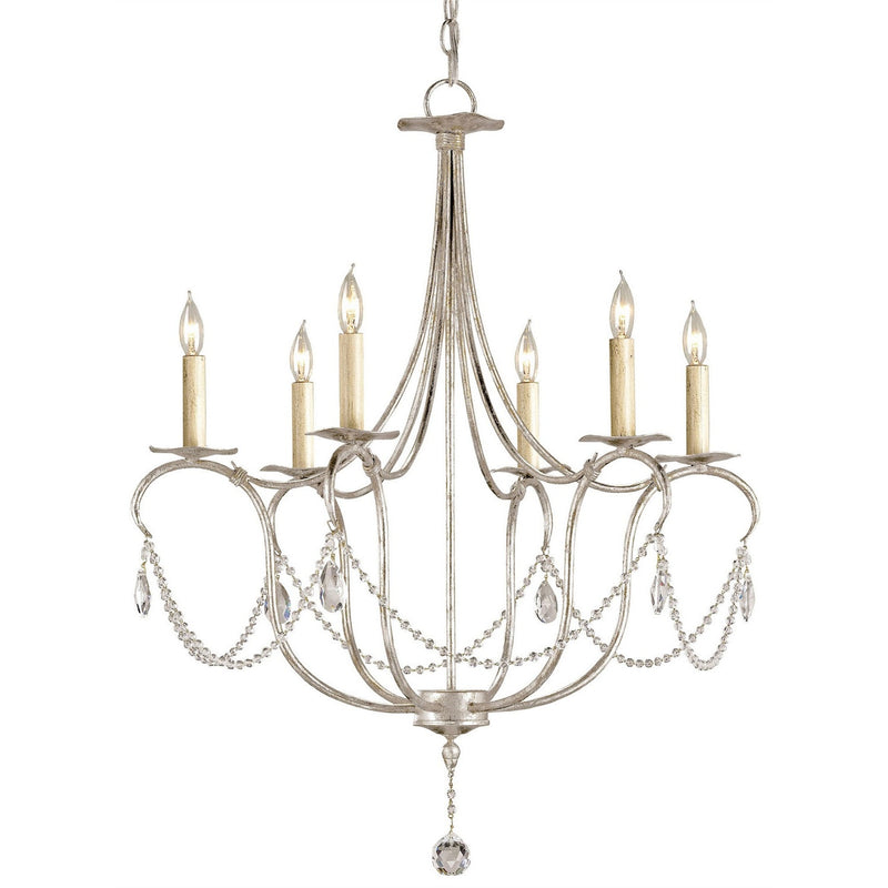 Currey and Company - 9890 - Six Light Chandelier - Crystal Lights Collection - Silver Leaf