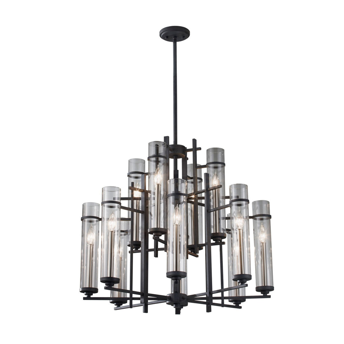 Generation Lighting - F2629/8+4AF/BS - 12 Light Chandelier - Ethan - Antique Forged Iron / Brushed Steel