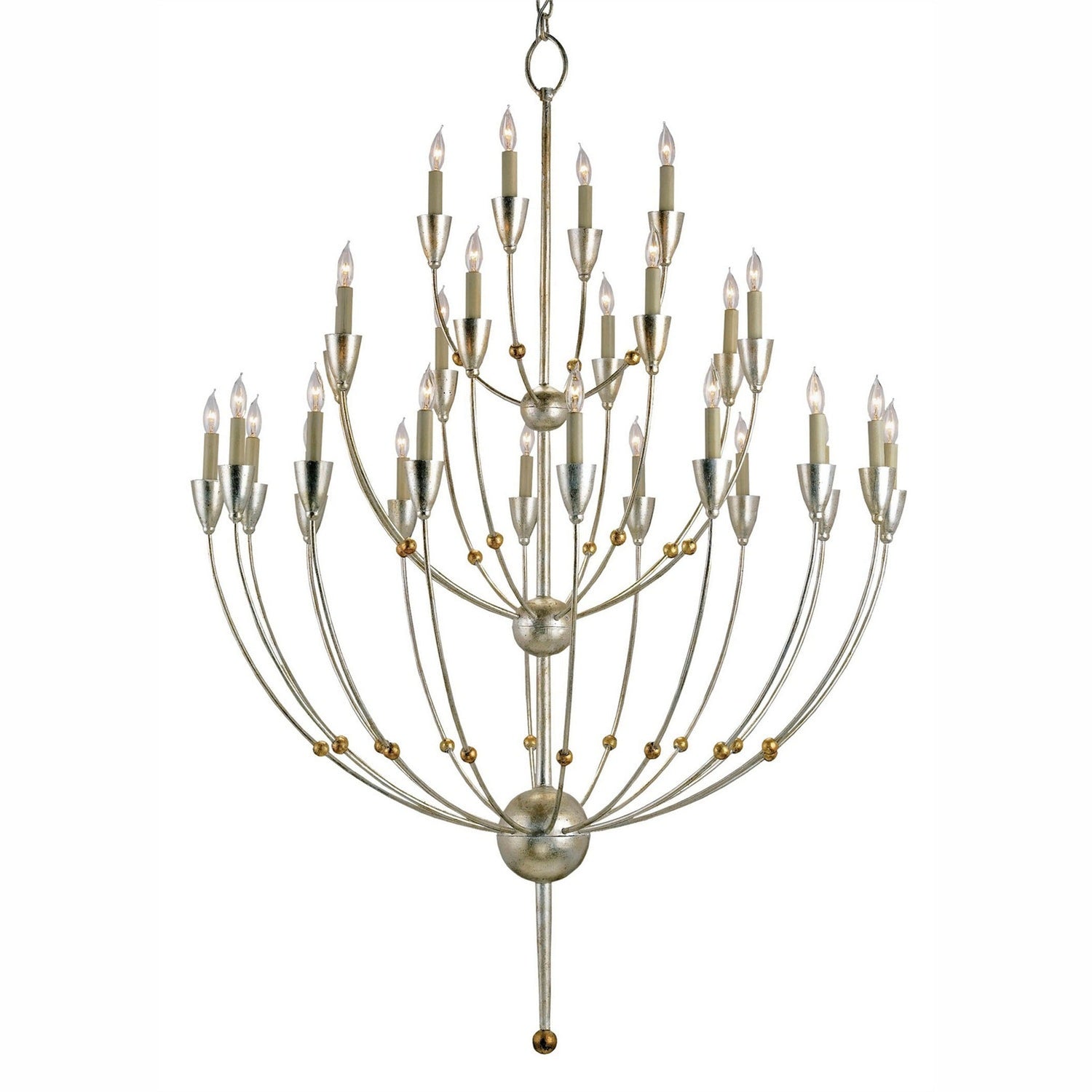 Currey and Company - 9159 - 28 Light Chandelier - Paradox Silver Chandelier - Silver Granello/Gold Leaf