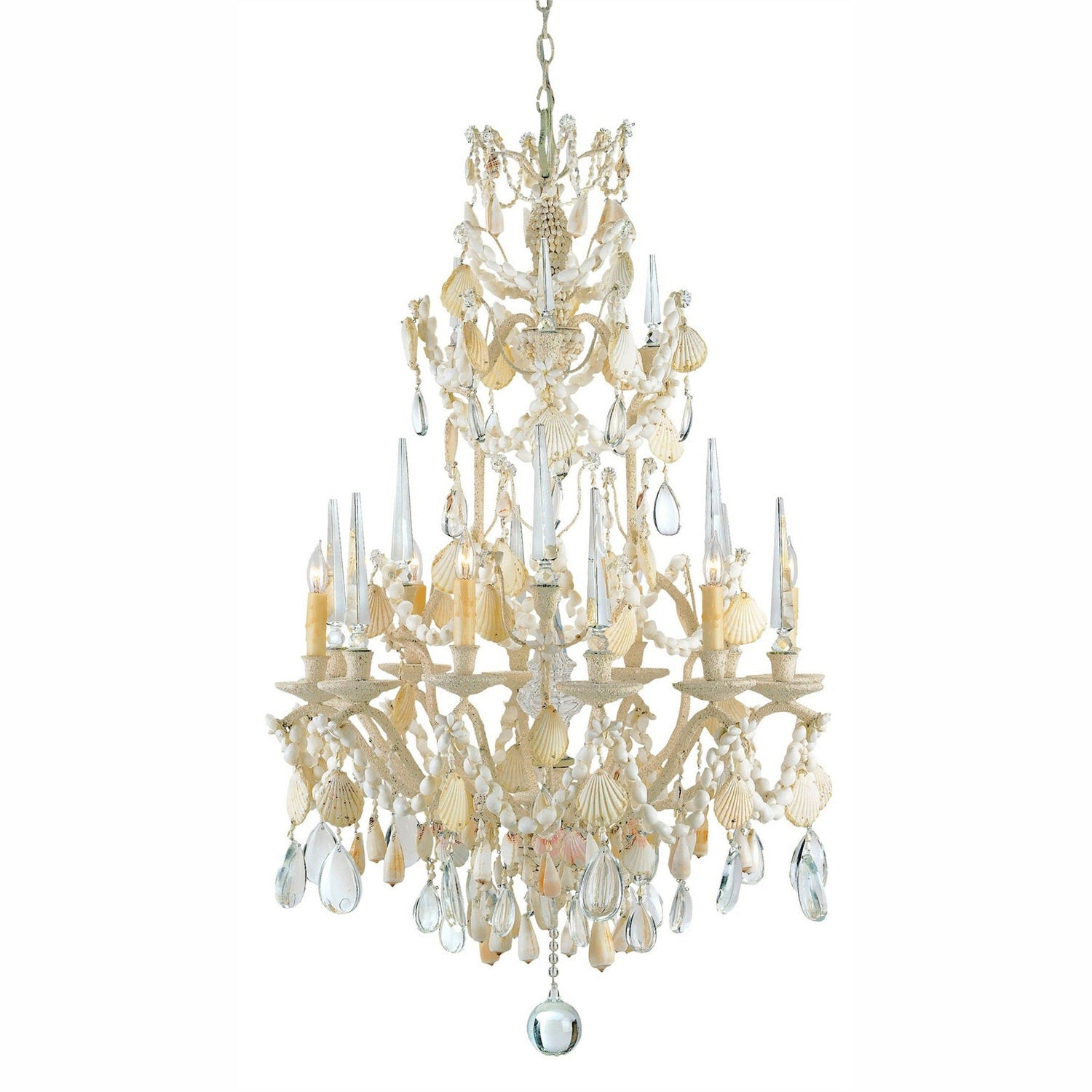 Currey and Company - 9162 - Six Light Chandelier - Buttermere Collection - Natural/Crushed Shell