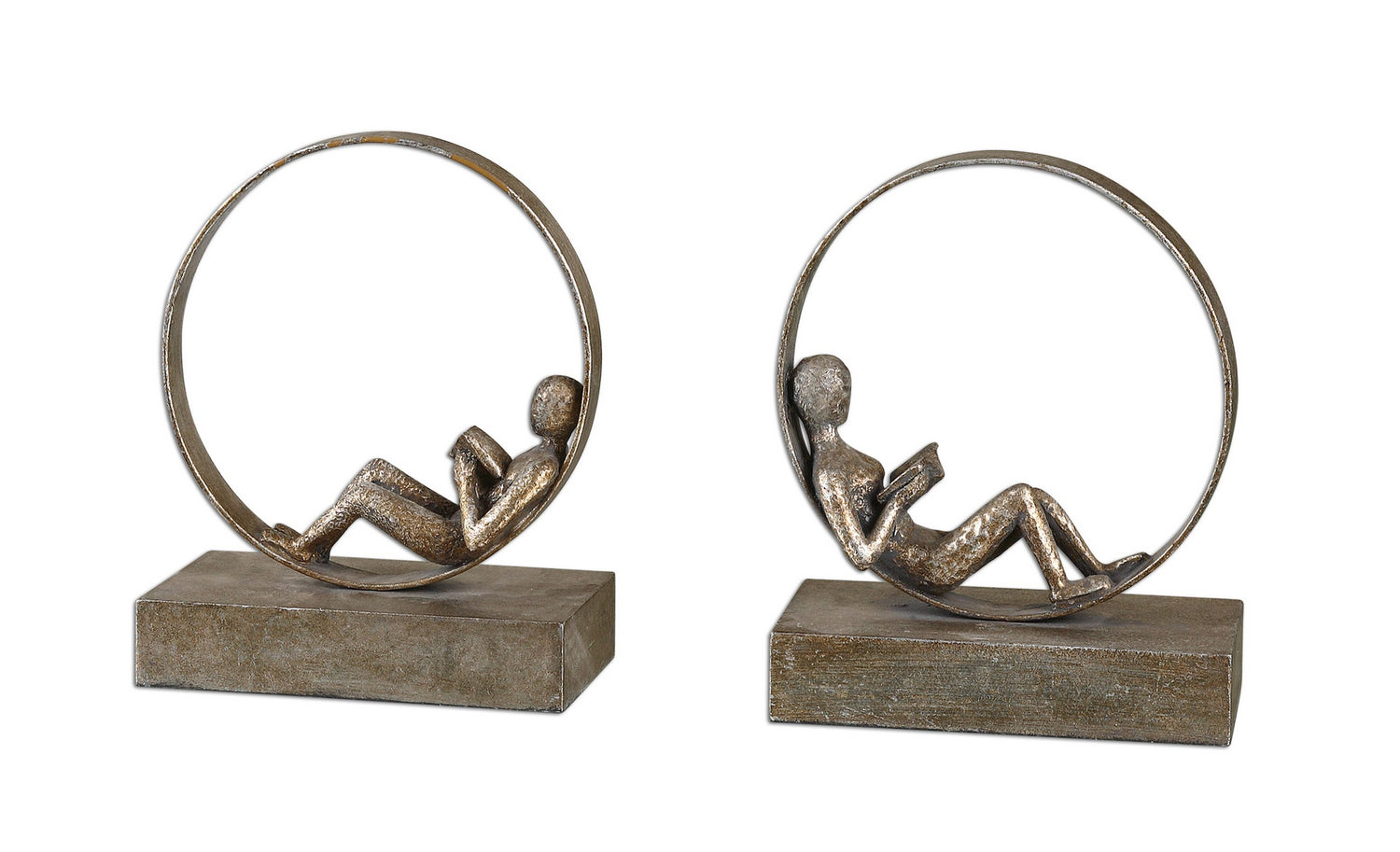 Uttermost - 19596 - Bookends, Set/2 - Lounging Reader - Antiqued Silver Leaf w/Light Gray Glaze