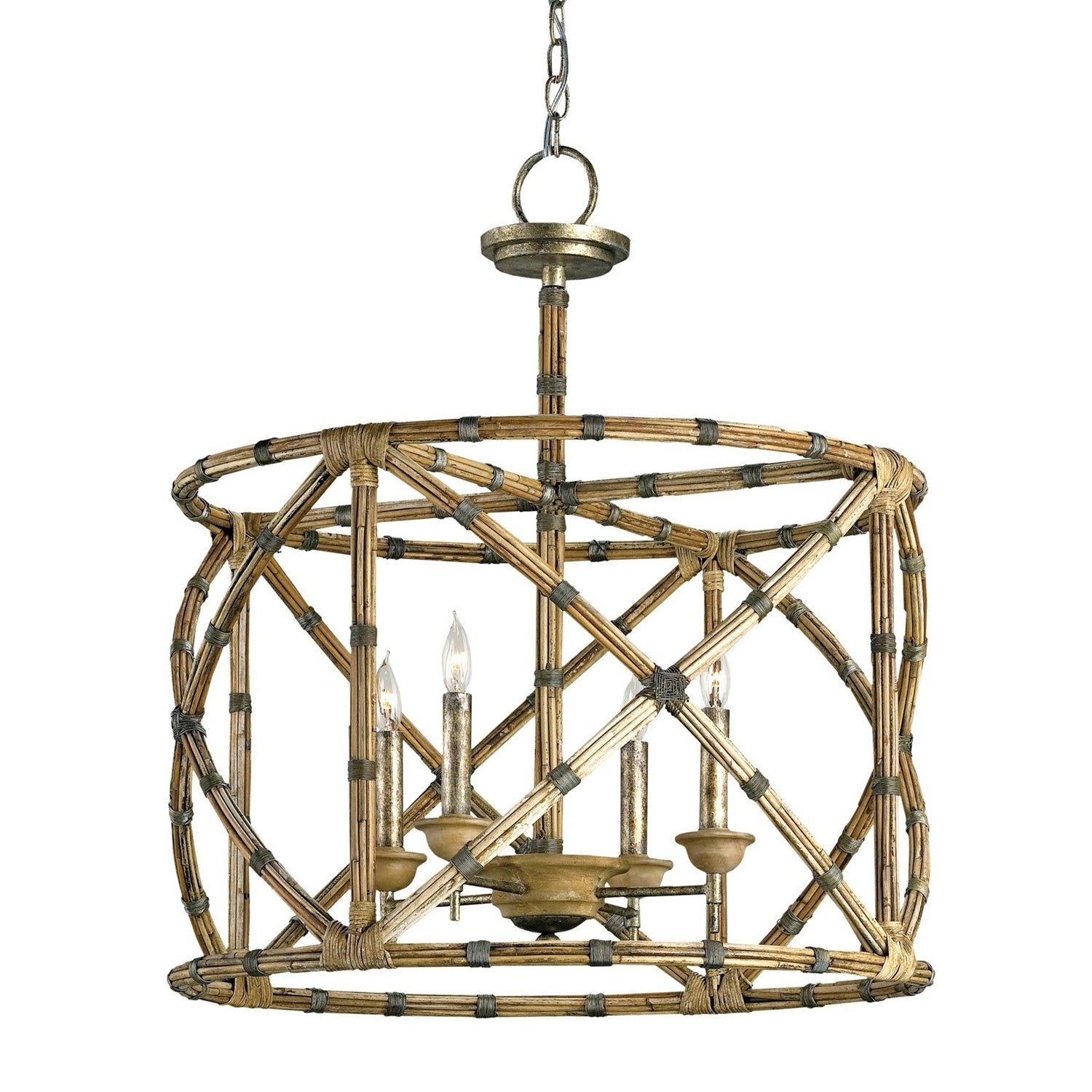 Currey and Company - 9694 - Four Light Lantern - Palm Beach Lantern - Pyrite Bronze/Washed Wood/Natural