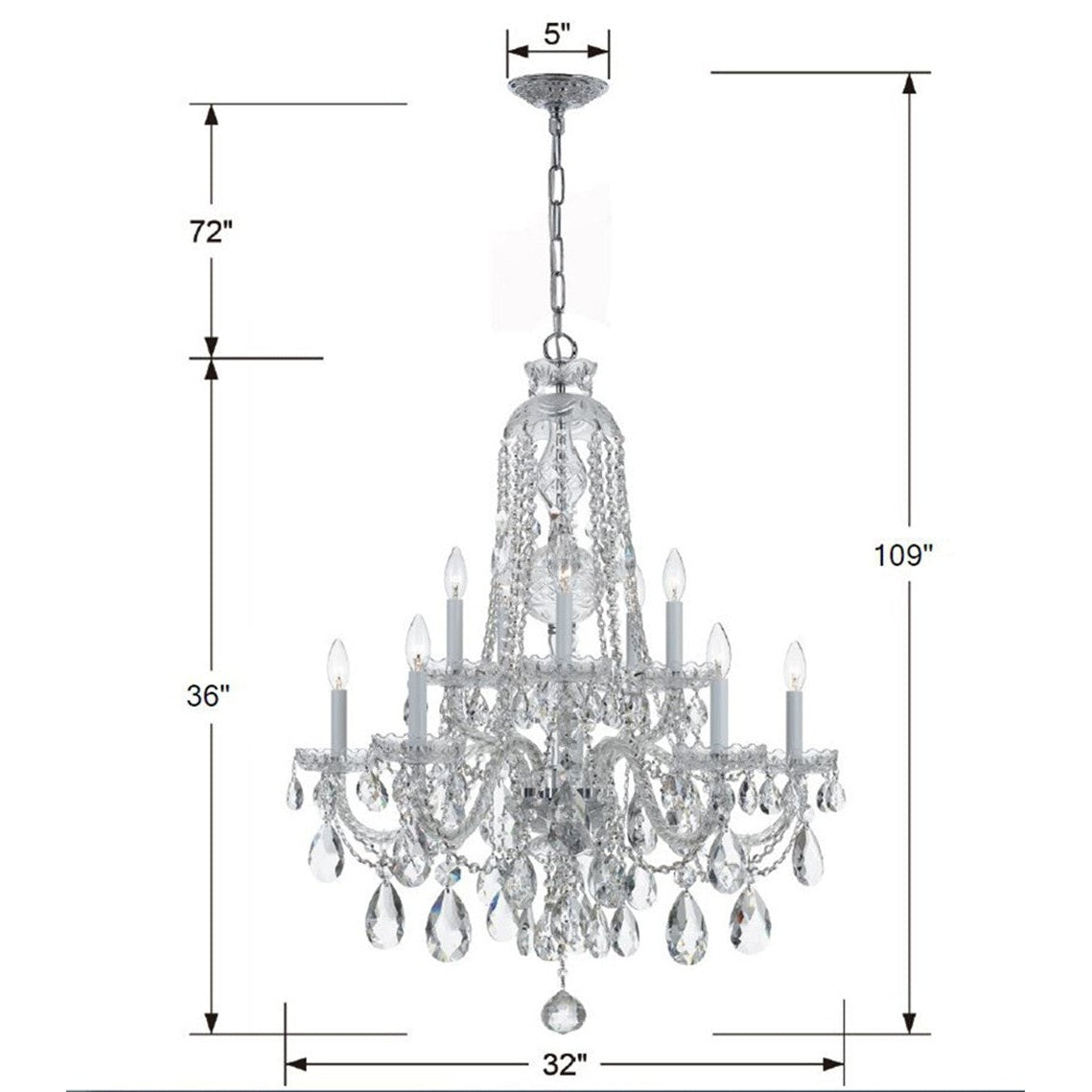 Crystorama - 1110-CH-CL-SAQ - Ten Light Chandelier - Traditional Crystal - Polished Chrome