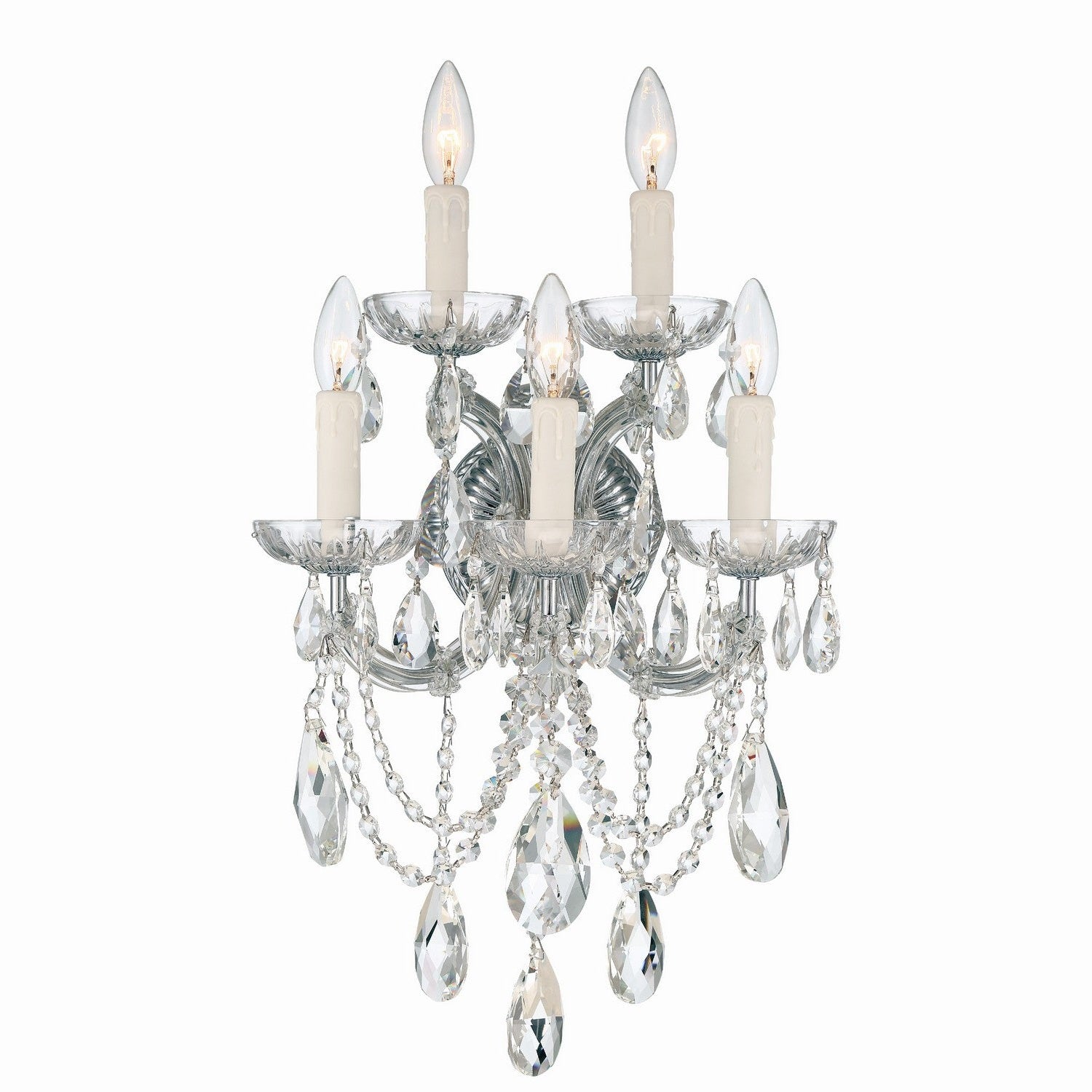 Crystorama - 4425-CH-CL-SAQ - Five Light Wall Sconce - Maria Theresa - Polished Chrome