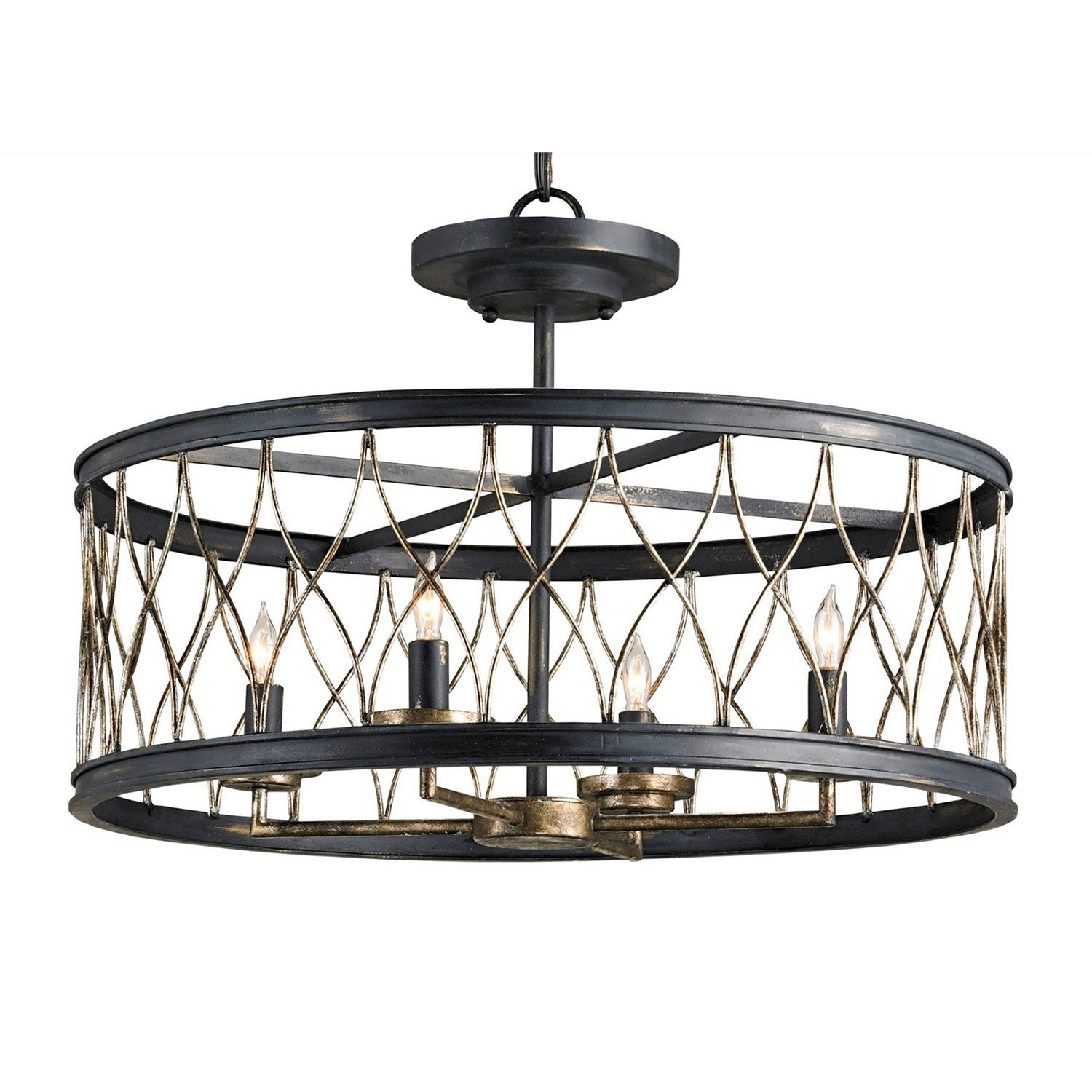 Currey and Company - 9902 - Four Light Pendant - Crisscross Collection - French Black/Pyrite Bronze