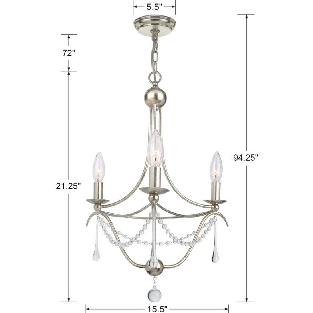 Crystorama - 423-SA - Three Light Mini Chandelier - Metro - Antique Silver