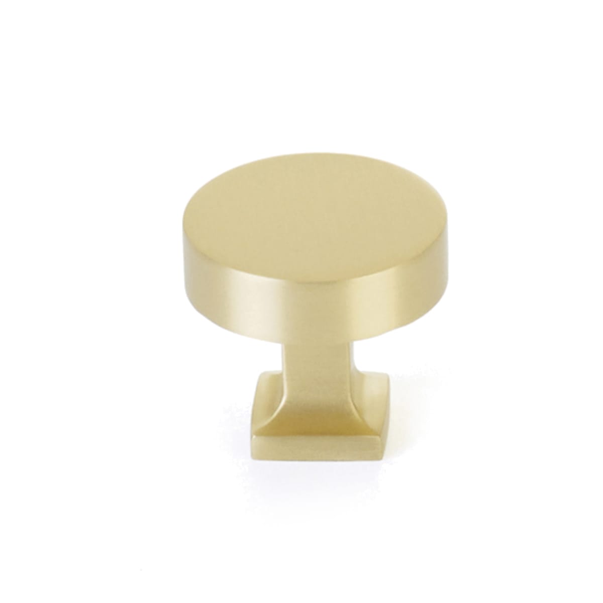 Schaub and Company - 469-SB - Haniburton 1-1/4" Flat Disc Round Solid Brass Luxury Cabinet Knob / Drawer Knob with Square Base in Satin Brass