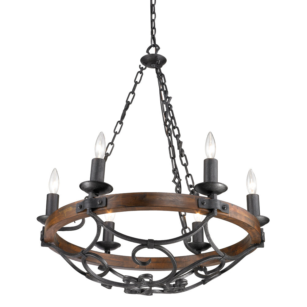 Golden - 1821-6 BI - Six Light Chandelier - Madera - Black Iron