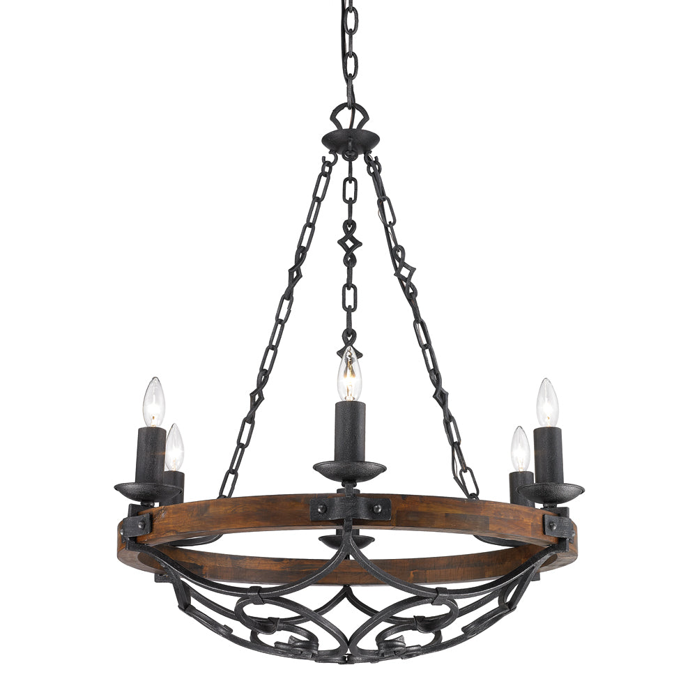 Golden - 1821-6 BI - Six Light Chandelier - Madera - Black Iron