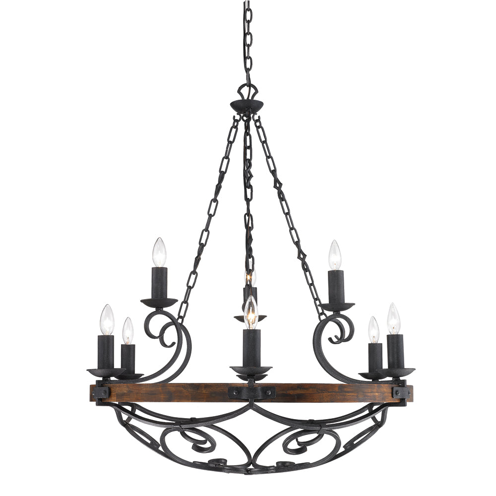 Golden - 1821-9 BI - Nine Light Chandelier - Madera - Black Iron