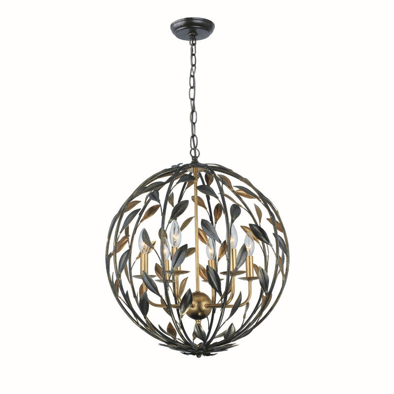 Crystorama - 506-EB-GA - Six Light Chandelier - Broche - English Bronze + Antique Gold
