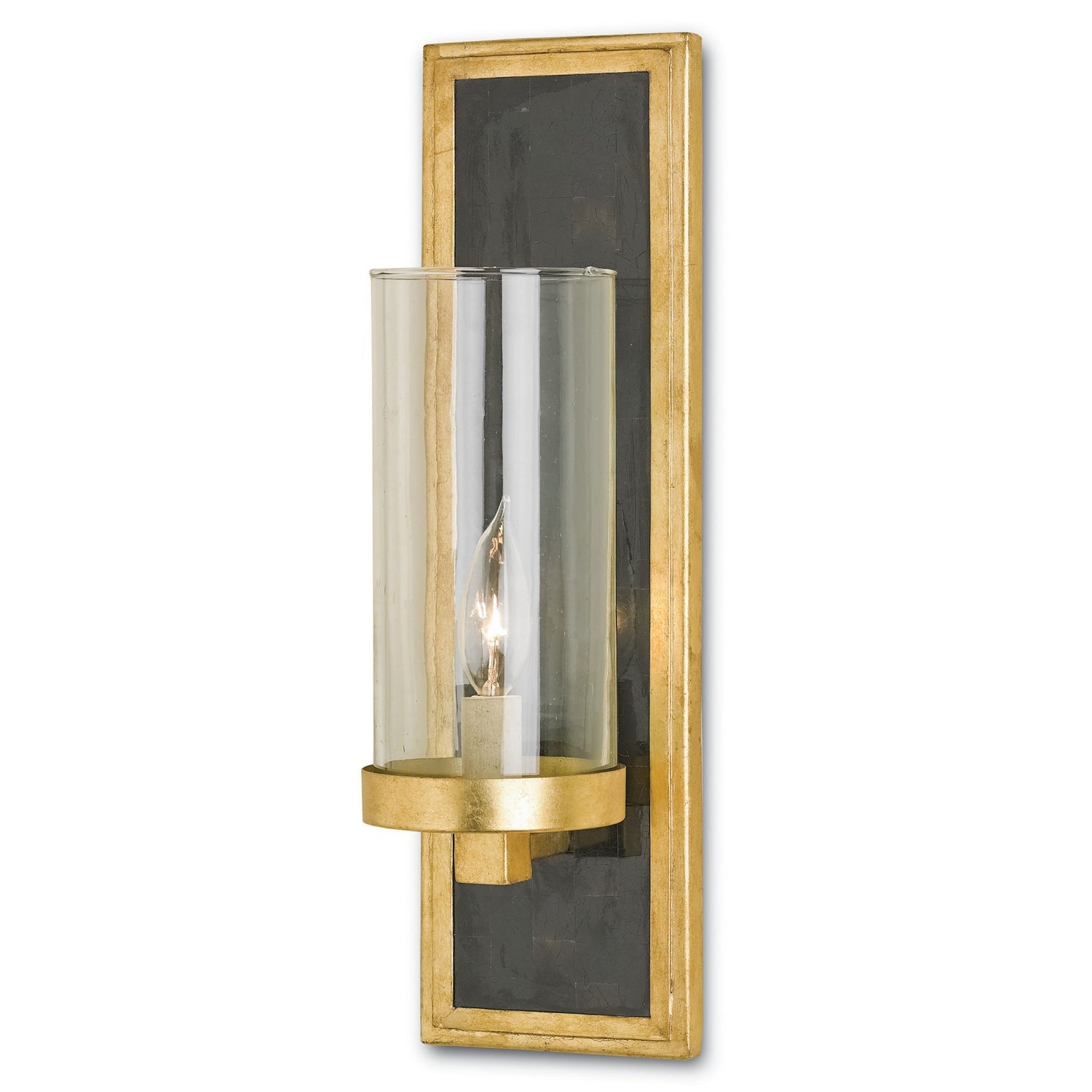 Currey and Company - 5140 - One Light Wall Sconce - Charade Collection - Contemporary Gold Leaf/Black Penshell Crackle