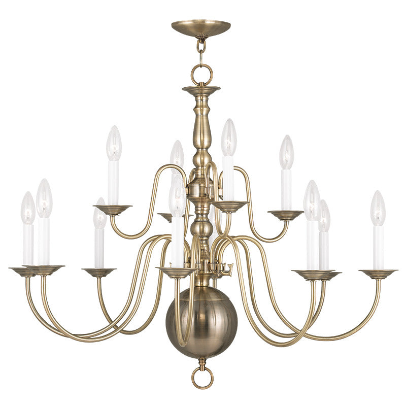 Livex Lighting - 5014-01 - 12 Light Chandelier - Williamsburgh - Antique Brass