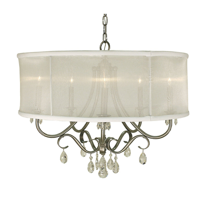 Framburg - 1236 BN/SC - Five Light Chandelier - Liebestraum - Brushed Nickel w/Sheer Cream Shade
