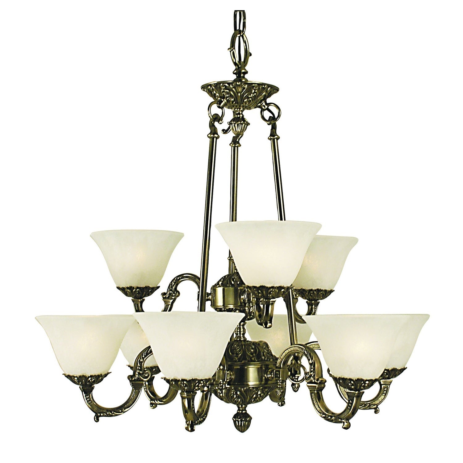 Framburg - 7889 FB/WH - Nine Light Chandelier - Napoleonic - French Brass w/White Marble Glass Shade