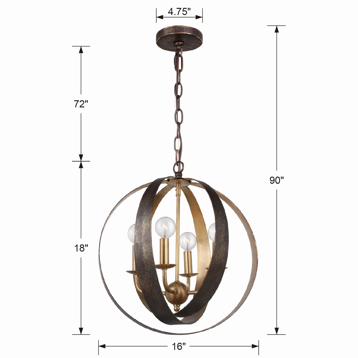 Crystorama - 584-EB-GA - Four Light Mini Chandelier - Luna - English Bronze + Antique Gold