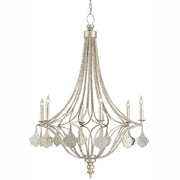 Currey and Company - 9343 - Six Light Chandelier - Lavinia Chandelier - Grecian Silver Leaf/Antique Mirror