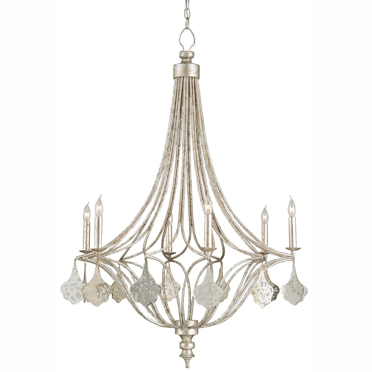 Currey and Company - 9343 - Six Light Chandelier - Lavinia Chandelier - Grecian Silver Leaf/Antique Mirror