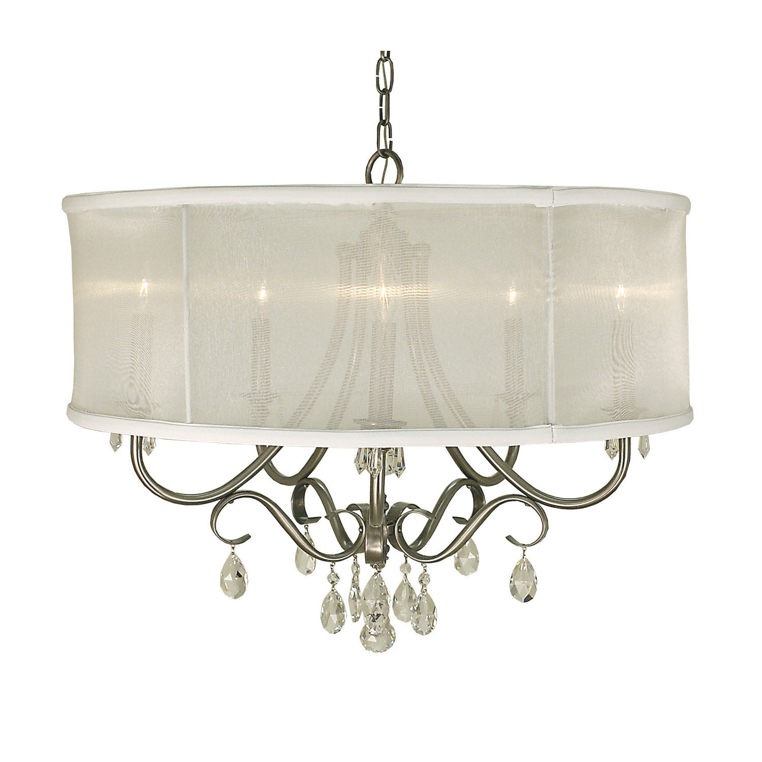 Framburg - 1236 BN/SWH - Five Light Chandelier - Liebestraum - Brushed Nickel w/Sheer White Shade