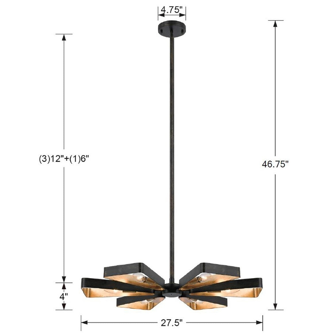 Crystorama - 596-EB-GA - Six Light Chandelier - Luna - English Bronze + Antique Gold
