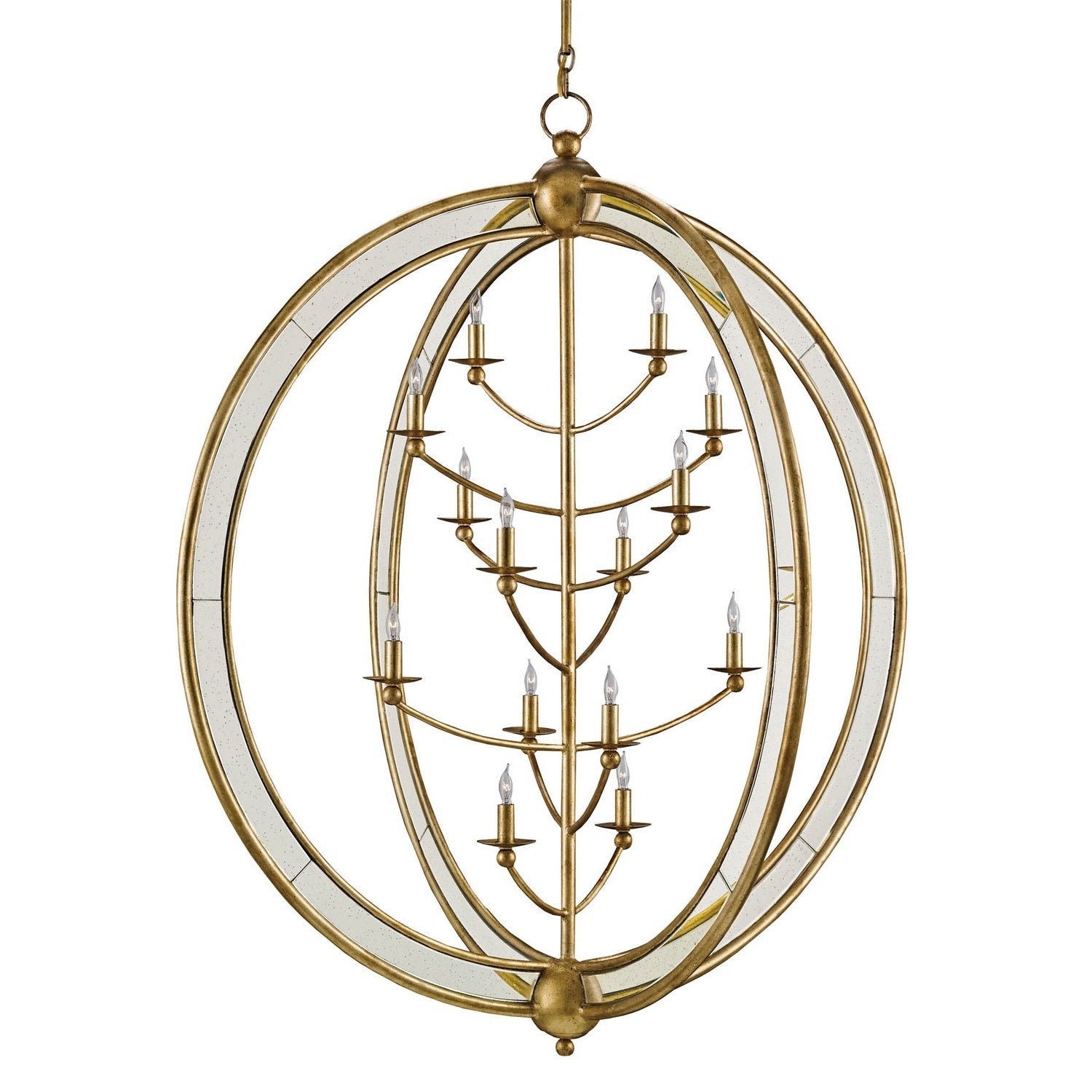 Currey and Company - 9236 - 14 Light Chandelier - Aphrodite Gold Orb Chandelier - Gold Granello/Antique Mirror