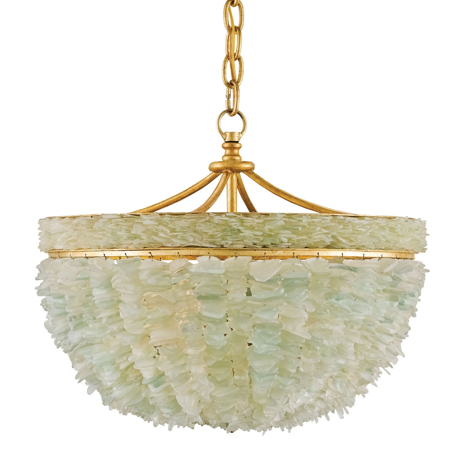 Currey and Company - 9251 - Three Light Pendant - Bayou Seaglass Pendant - Contemporary Gold Leaf/Seaglass