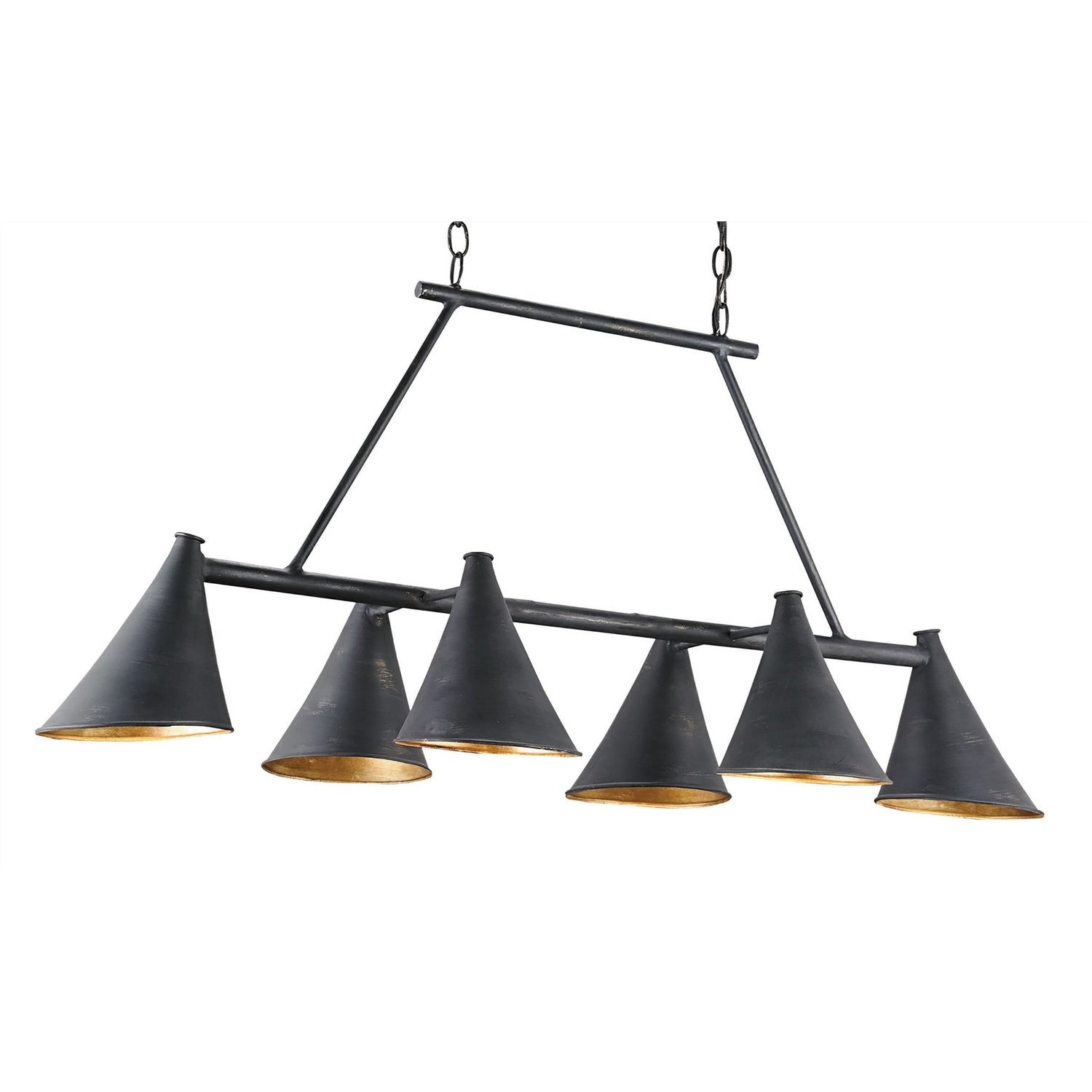 Currey and Company - 9841 - Six Light Chandelier - Culpepper Black Rectangular Chandelier - French Black/Contemporary Gold Leaf