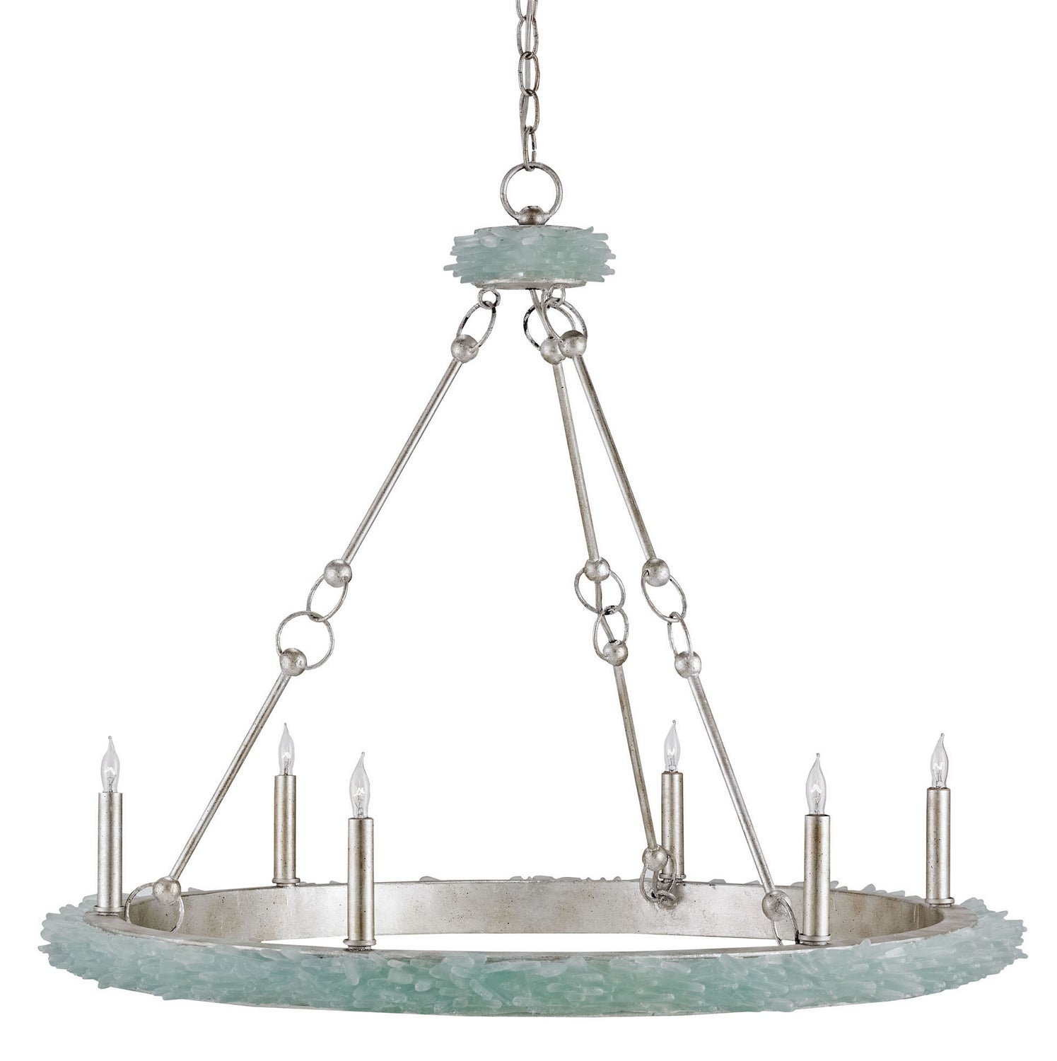 Currey and Company - 9870 - Six Light Chandelier - Tidewater Silver Chandelier - Silver Granello/Seaglass