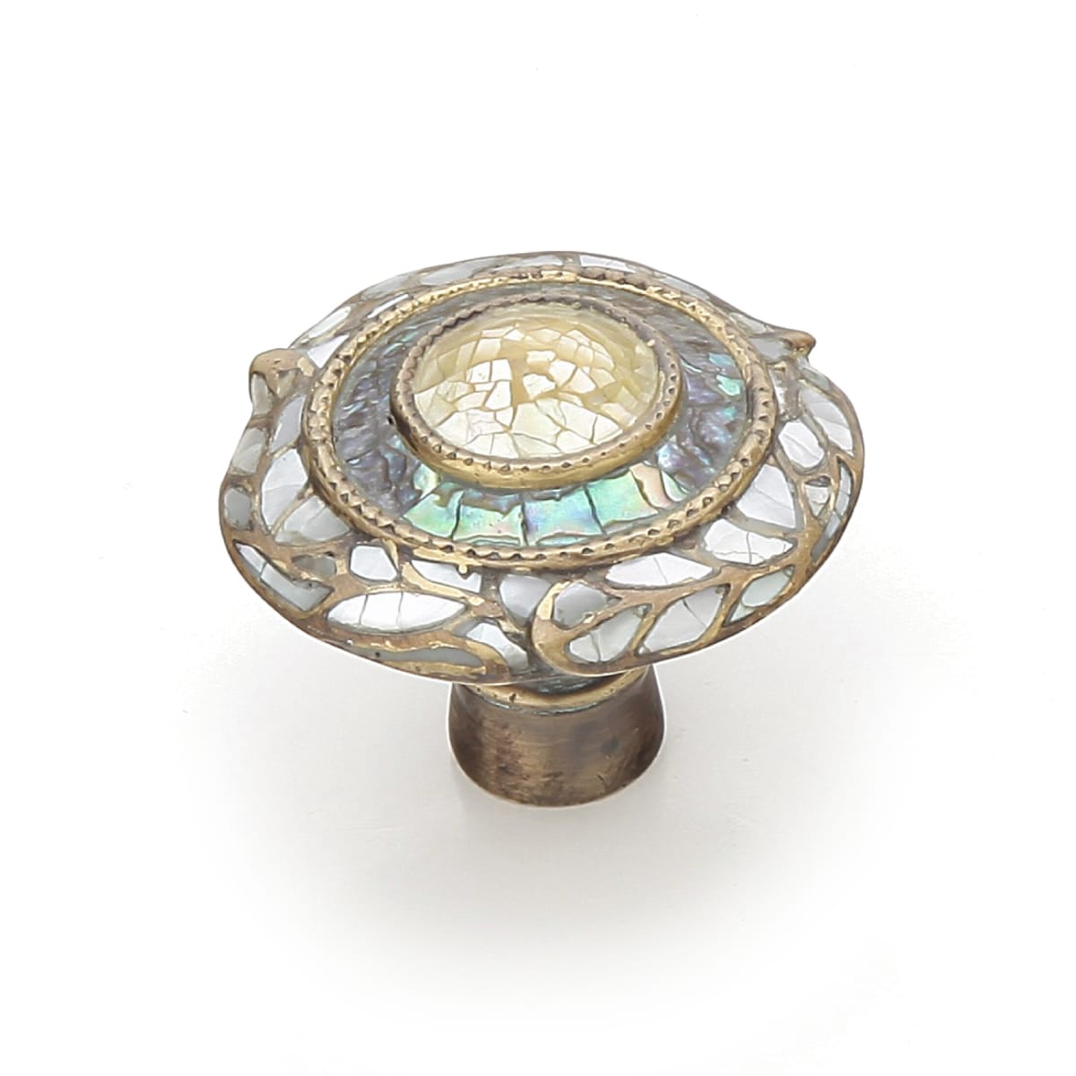 Fair Isle 1-1/2" Luxury Designer Round Solid Brass Cabinet Knob with Imperial Shell Inlay