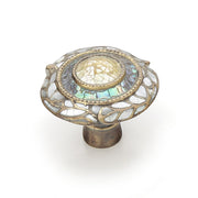 Fair Isle 1-1/2" Luxury Designer Round Solid Brass Cabinet Knob with Imperial Shell Inlay